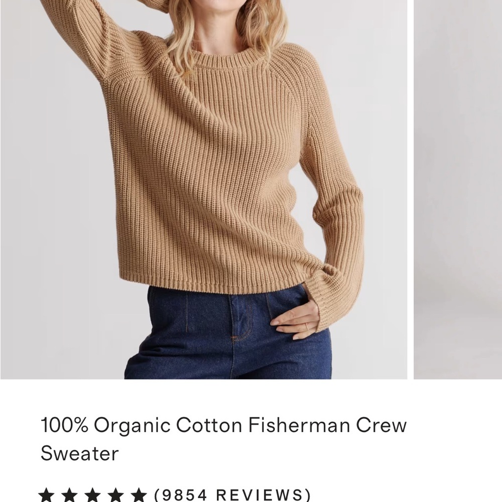 Quince Organic Cotton Fisherman Crew Sweater - camel, small
